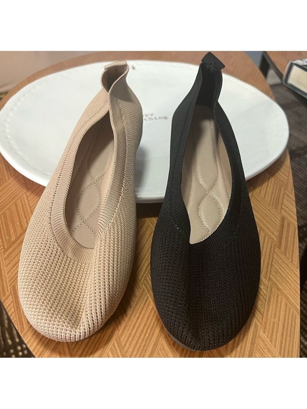 2 for 1: Beige and Black Knit Flats. NWOT